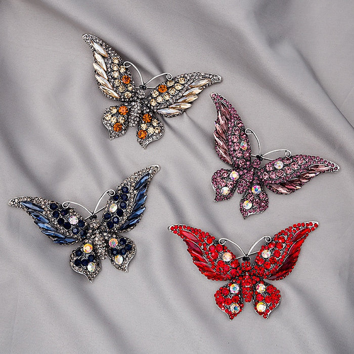 Fashion Alloy Rhinestone Crystal Butterfly Brooch Insect Clothing Corsage Anti Exposure Pin