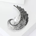 Gunmetal Alloy Rhinestone Pearl Feather Brooch Pin For Apparel view 4