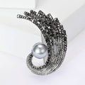 Gunmetal Alloy Rhinestone Pearl Feather Brooch Pin For Apparel view 2