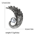 Gunmetal Alloy Rhinestone Pearl Feather Brooch Pin For Apparel view 6