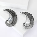 Gunmetal Alloy Rhinestone Pearl Feather Brooch Pin For Apparel view 1