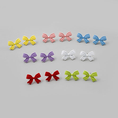Sweet Candy Color Enamel Bow Stud Earrings Korean Vintage Alloy Silver Needle Fashion Earrings