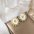 Vintage Gold Alloy Filigree Oval Enamel Cameo Portrait Studs Elegant French Lady Relief Earrings view 4