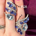 Creative Blue Cubic Zirconia Ring For Women, Royal Blue Teardrop Crystal Statement Jewelry view 2