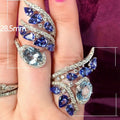Creative Blue Cubic Zirconia Ring For Women, Royal Blue Teardrop Crystal Statement Jewelry view 5