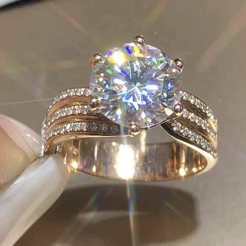 Classic Six Prong Gold Color AAA Zircon Engagement Ring For Women Fashion Jewelry