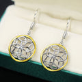 Vintage Long Drop Earrings With Hollow Round Two Tone Design, Creative Fashion Jewelry view 3