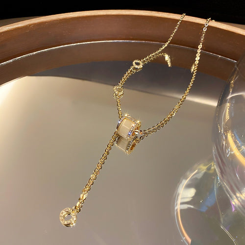Korean Style Gold Plated Cat Eye Stone Roman Numeral Zircon Choker Necklace For Women