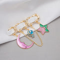 Fashion Star Moon Pineapple Butterfly Fishbone Heart Chain Tassel Brooch Pin For Cardigan view 3