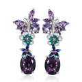 European Oval Purple Zircon Flower Butterfly Earrings For Women Trendy Drop Earrings view 1