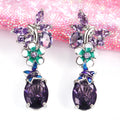 European Oval Purple Zircon Flower Butterfly Earrings For Women Trendy Drop Earrings view 3