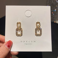Korean Style Alloy Silver Needle Rhinestone Geometric Square Drop Earrings view 3