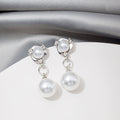 Elegant Korean Style Alloy Rhinestone Round Pearl Drop Studs With Large Faux Pearl Dangle Earrings view 3