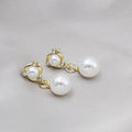 Elegant Korean Style Alloy Rhinestone Round Pearl Drop Studs With Large Faux Pearl Dangle Earrings view 4