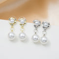 Elegant Korean Style Alloy Rhinestone Round Pearl Drop Studs With Large Faux Pearl Dangle Earrings view 1
