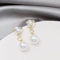 Elegant Korean Style Alloy Rhinestone Round Pearl Drop Studs With Large Faux Pearl Dangle Earrings view 2