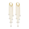 Elegant Korean Gold Alloy Long Tassel Faux Pearl Chain Drop Clip-On Statement Earrings view 5