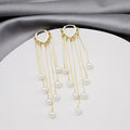 Elegant Korean Gold Alloy Long Tassel Faux Pearl Chain Drop Clip-On Statement Earrings view 4