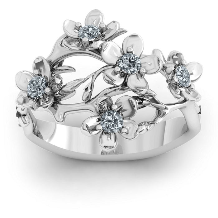 Vintage Versatile Flower Zircon Ring For Women, Simple Floral Finger Jewelry