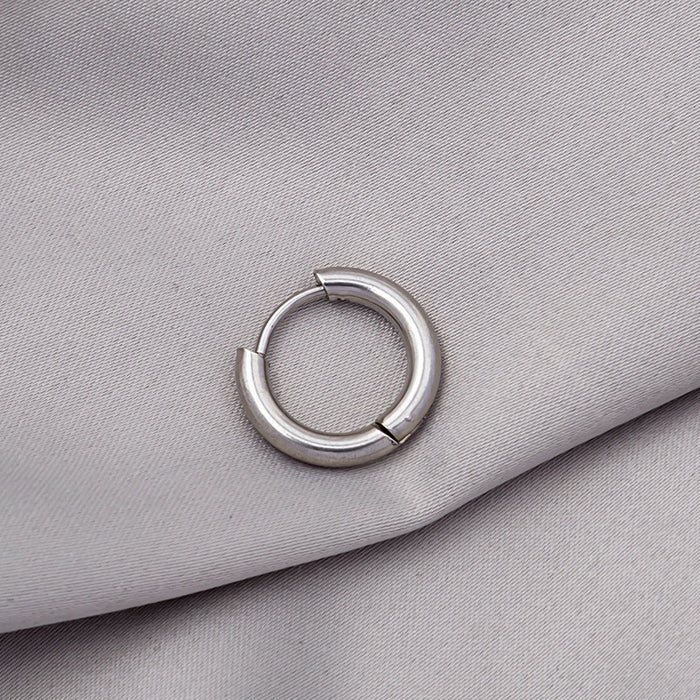 Hip Hop Silver Stainless Steel Chunky Round Hoop Huggie Ear Cuff Unisex Trendy Minimalist Earrings