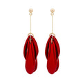 Elegant Chinese Style Red Enamel Petal Long Tassel Alloy Pearl Stud Bridal Wedding Drop Earrings view 5