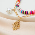 Bohemian Beach Colorful Polymer Clay Multi Layer Bracelet With Coin Sun Hand Eye Charms view 4