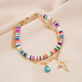 Bohemian Beach Colorful Polymer Clay Multi Layer Bracelet With Coin Sun Hand Eye Charms view 2