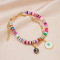 Bohemian Beach Colorful Polymer Clay Multi Layer Bracelet With Coin Sun Hand Eye Charms view 3