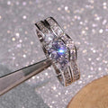 Simple OL Zircon Couple Ring Set, Platinum Plated Copper Matching Rings For Women view 4