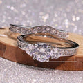 Simple OL Zircon Couple Ring Set, Platinum Plated Copper Matching Rings For Women view 5