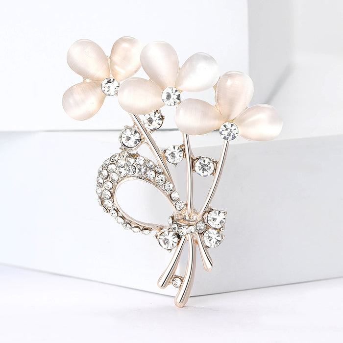 Alloy Cat Eye Stone Bouquet Brooch For Elegant Women's Apparel