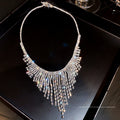 European American Geometric Alloy Rhinestone Tassel Choker Necklace For Women view 4