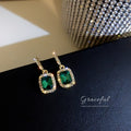 Korean Style Alloy Geometric Green Gemstone Rhinestone Drop Earrings With Silver Pins view 3