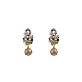 Korean Alloy Pearl Rhinestone Flower Drop Earrings, Statement Fashion Floral Design view 5