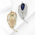 Metal Alloy Rhinestone Feather Brooch For Elegant Suit Lapel Decoration view 3