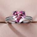 AAA Heart Shaped Pink Zircon Inlaid Wedding Ring For Women Engagement Hand Jewelry view 3