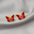French Oil Painting Style Colorful Enamel Mini Butterfly Studs Elegant Silver Needle Fashion Earrings view 3