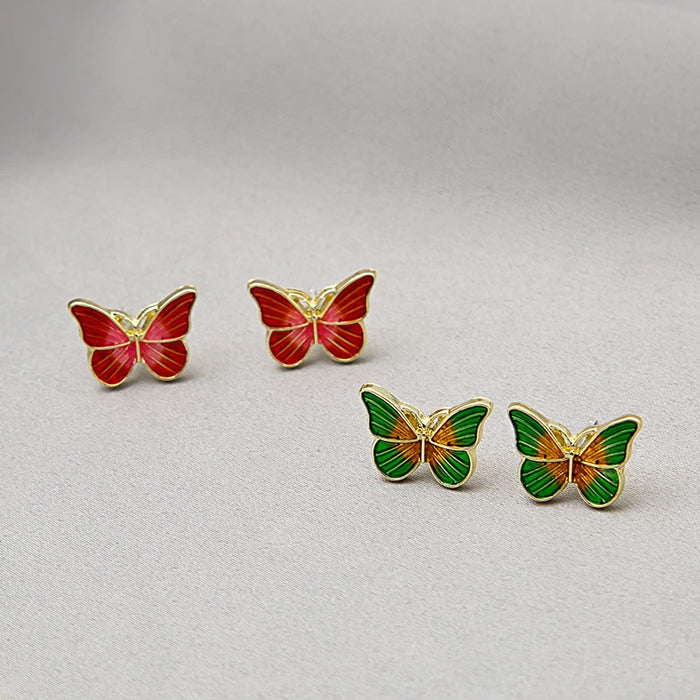 French Oil Painting Style Colorful Enamel Mini Butterfly Studs Elegant Silver Needle Fashion Earrings