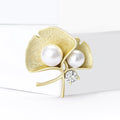 Alloy Rhinestone Pearl Ginkgo Leaf Brooch For Suit And Coat Decoration view 2