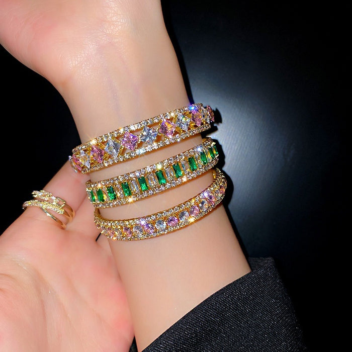 Fashion OL Alloy Full Rhinestone Square Geometric Bangle For Women