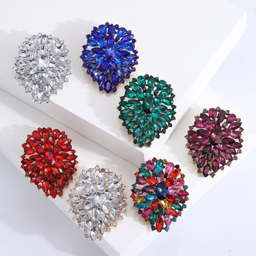 Alloy Crystal Glass Statement Brooch Pin For Suits And Sweaters
