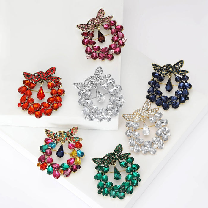 Alloy Rhinestone Bow Brooch Vintage Women Clothing Lapel Pin