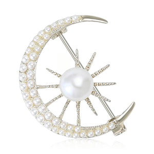 Alloy Rhinestone Pearl Sun Moon Brooch For Women Apparel