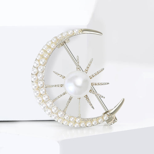 Alloy Rhinestone Pearl Sun Moon Brooch For Women Apparel