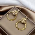 Luxury Rhinestone Ball Multi Layer Geometric Gold Hoop Dangle Earrings Elegant Statement Alloy Earrings view 4