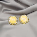 Elegant Korean French Colorful Shell Square Studs With Rhinestone Gold Alloy Bezel Fashion Earrings view 3