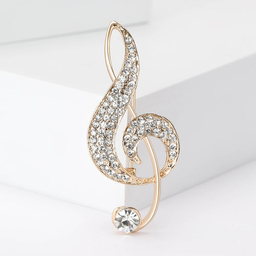 Alloy Rhinestone Music Note Brooch For Suit Lapel Decoration