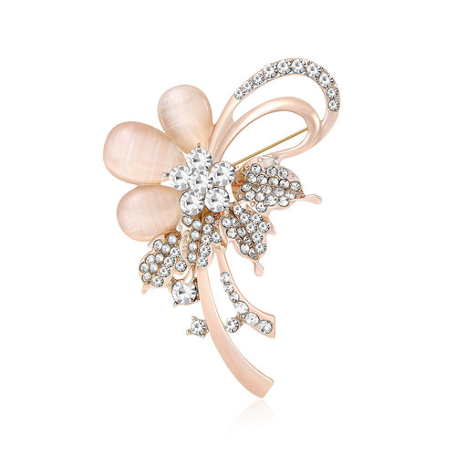 Alloy Cat Eye Stone Flower Brooch Pin For Elegant Dress Decoration