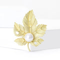 Matte Gold Alloy Pearl Leaf Brooch Simple Lapel Pin For Coats view 2