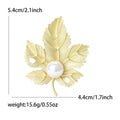 Matte Gold Alloy Pearl Leaf Brooch Simple Lapel Pin For Coats view 4